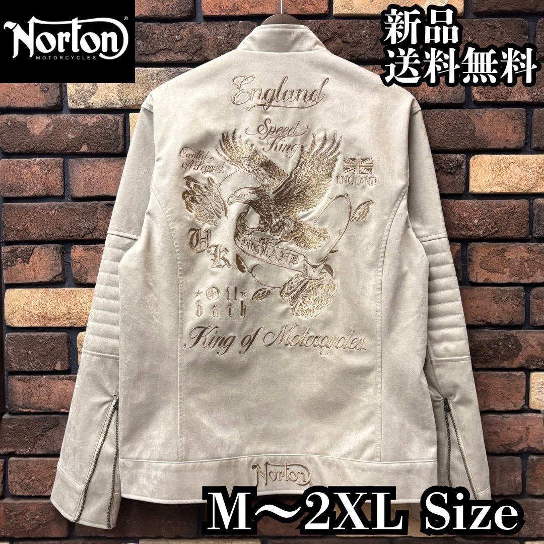 Norton ノートン フェイクスウェードシングルライダース スエード ジャケット 刺繍 ロゴ イーグル ローズ アウター バイク バイカー ツーリング アメカジ カジュアル シンプル ユニセックス 253N1600 ベージュ