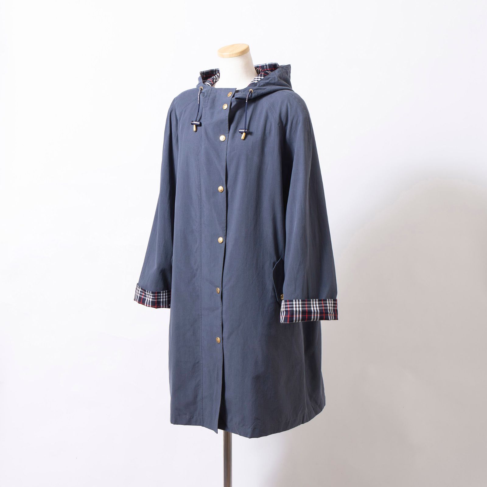 バーバリー BURBERRY フーデッドコート 40 ネイビー ノバチェック レディース メンズ ユニセックス Burberrys M65 モッズコート ロングコート 薄手 スプリングコート