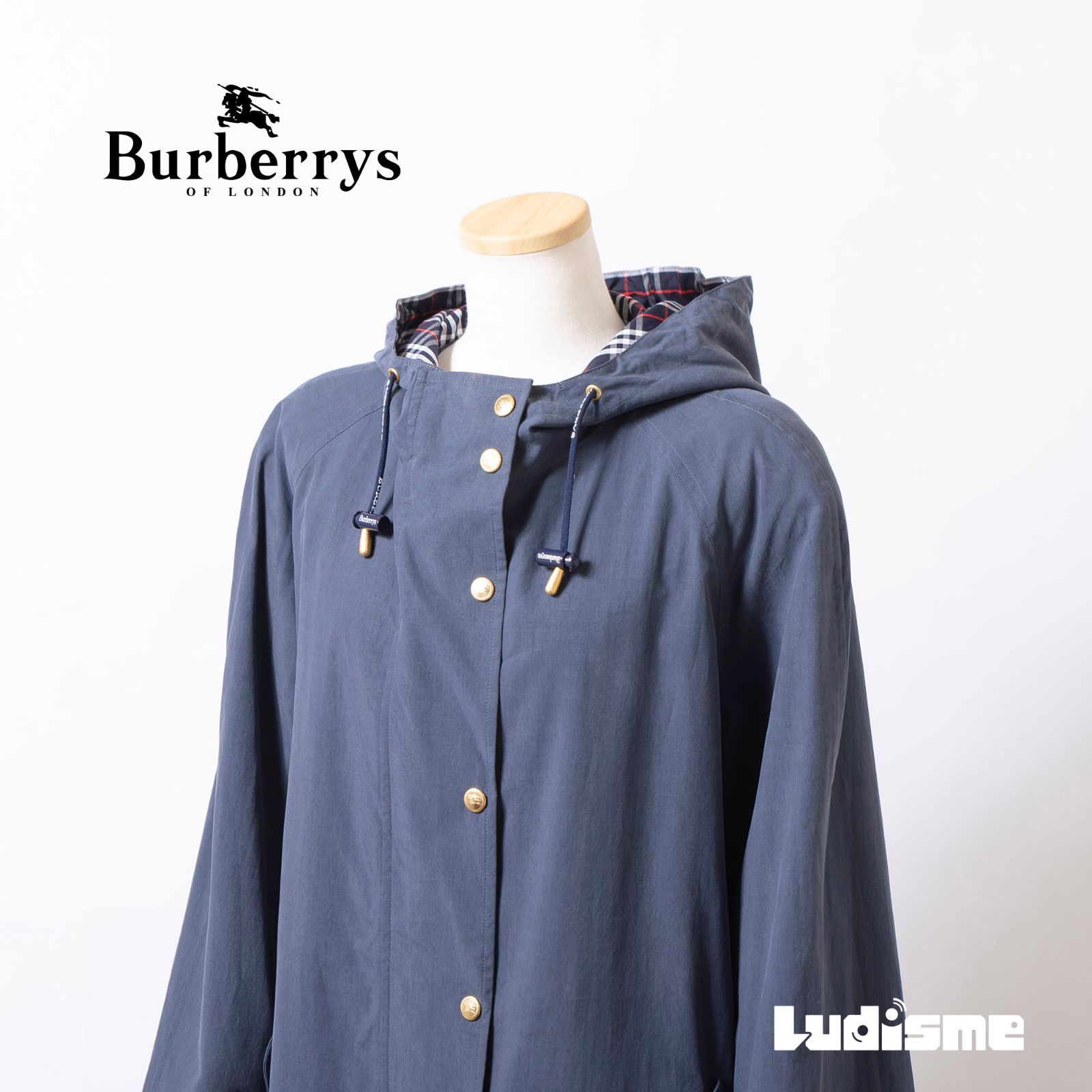 バーバリー BURBERRY フーデッドコート 40 ネイビー ノバチェック レディース メンズ ユニセックス Burberrys M65 モッズコート ロングコート 薄手 スプリングコート