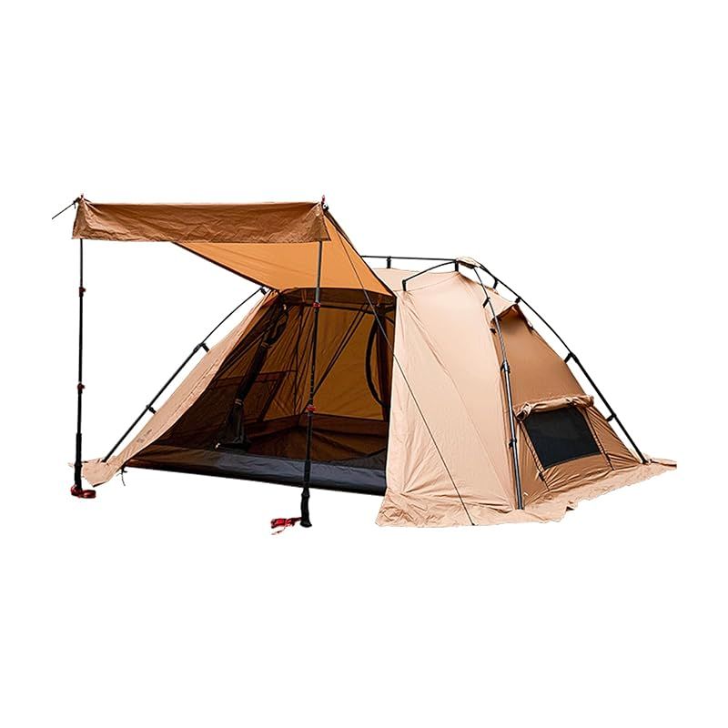 Mountainhiker ワンタッチテント 1-2人用 自動フレーム 簡単設営 軽量コンパクト 二重層テント 3000 mm耐水圧 通気 防風 2ドア メッシュインナー 防虫 防災 キャンプ アウトドア ソロ 茶色