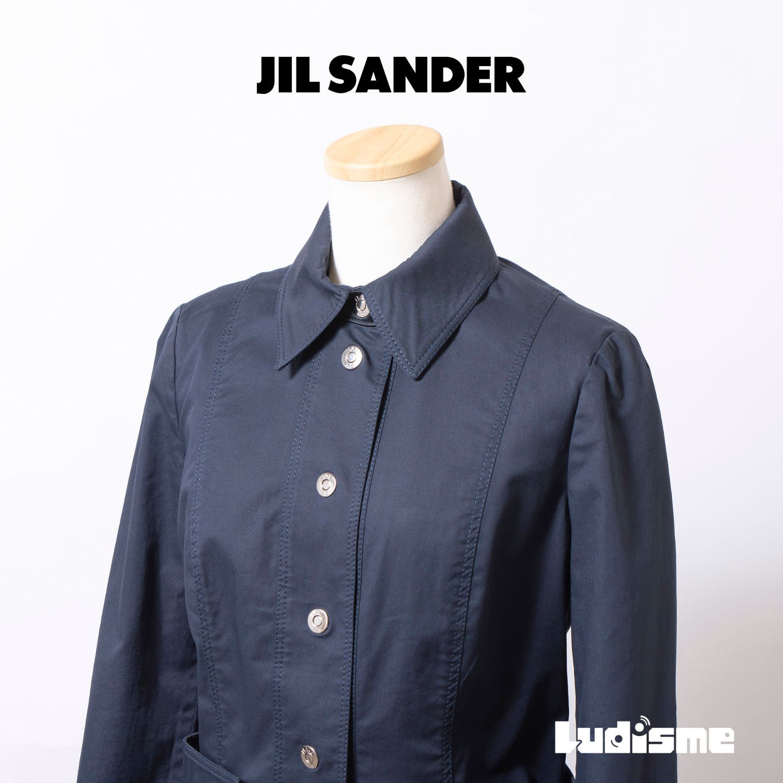 ジルサンダー JIL SANDER NAVY コットンジャケット 34 ネイビー 紺 レディース イタリア製 ミニマル カジュアルジャケット ミリタリージャケット アウター