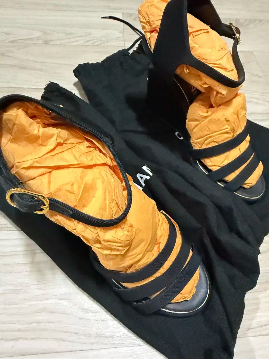 36 シャネル ウェッジ サンダル ブラック