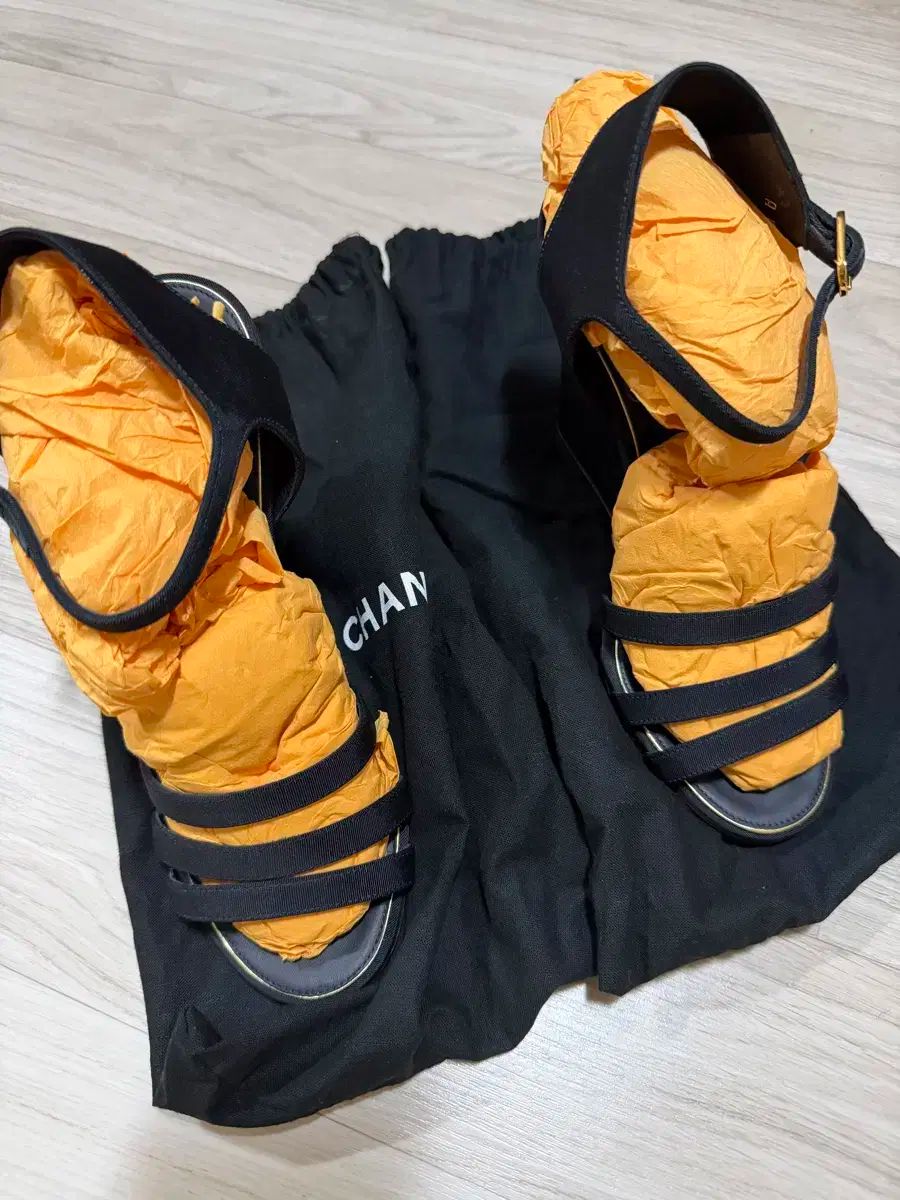36 シャネル ウェッジ サンダル ブラック
