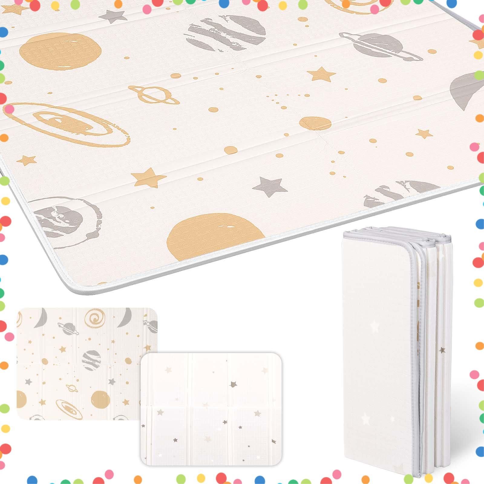 Stars White お昼寝マット ベビーマット 防音マット 防水 200 180 2 折りたたみ 厚手 ジョイントマット 収納しやすい プレイマット 赤ちゃん Artake