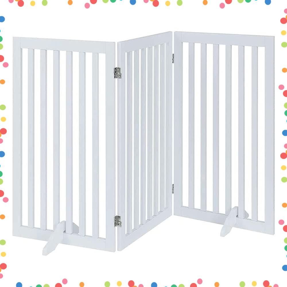 在庫 ハイタイプペットゲート置くだけ木製バリア 犬用フェンス 白い unipaws