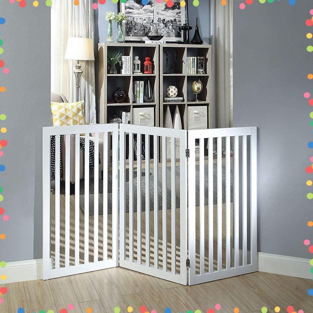 在庫 ハイタイプペットゲート置くだけ木製バリア 犬用フェンス 白い unipaws WWW_OPDRERGINERDOGAN_COM