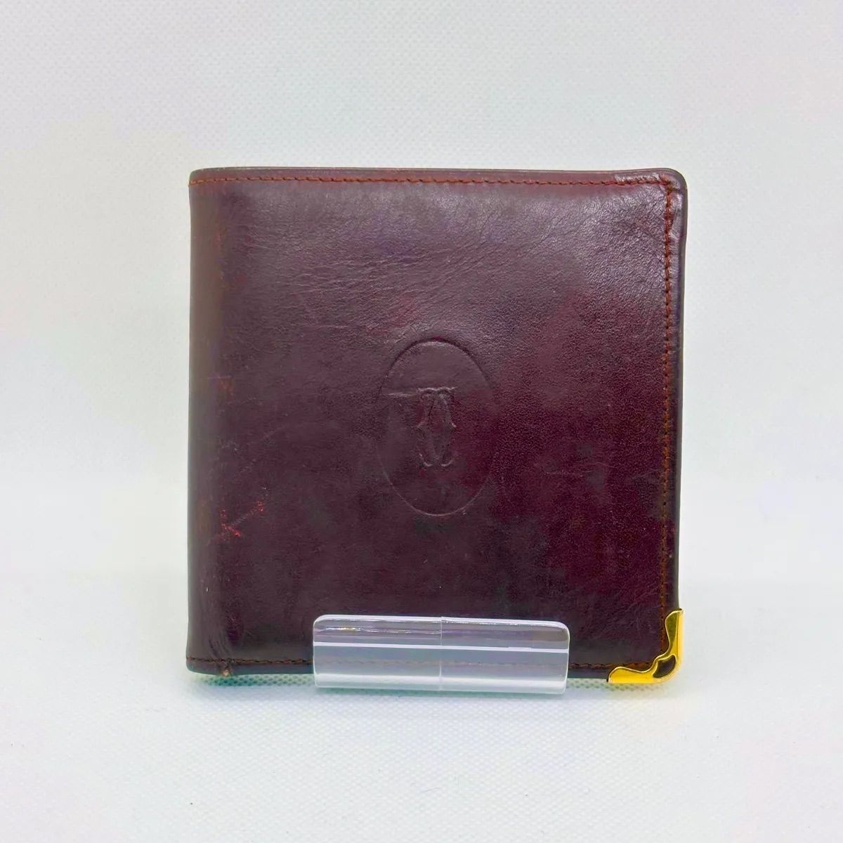 カルティエ マストライン 2つ折り 財布 レザー ボルドー【Cartier