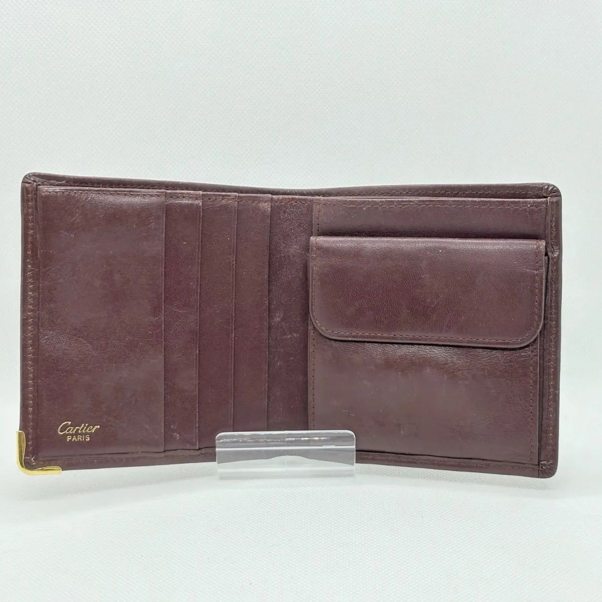 カルティエ マストライン 2つ折り 財布 レザー ボルドー【Cartier