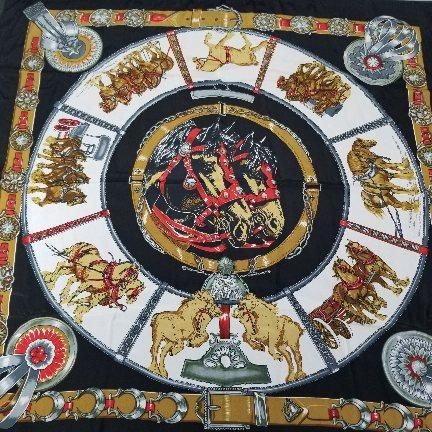 HERMES エルメス カレ90 大判スカーフ 輓馬 CHEVAUX DE TRAIT シルク