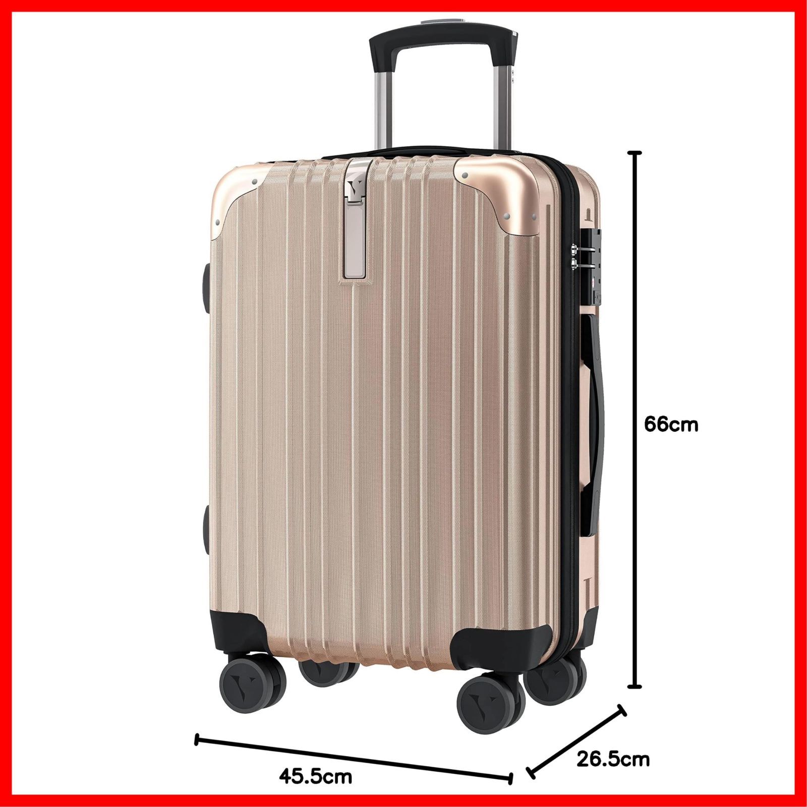 商品 キャリーケース キャリーバッグ キャスター交換 日本企業企画 一部パーツ無期限メーカー TSAダイヤルロック スーツケース ダブルキャスター Mサイズ 客室乗務員監修 4-7泊 3.5kg 64.5L VELSKYF シャンパンゴール