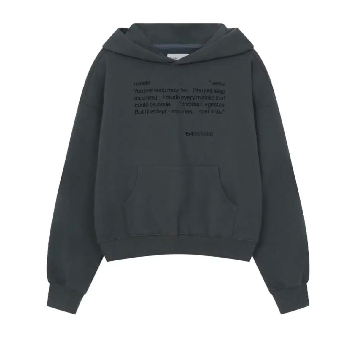 ミセキソウル Quote sweat hoodie CHARCOAL フードT チャコール