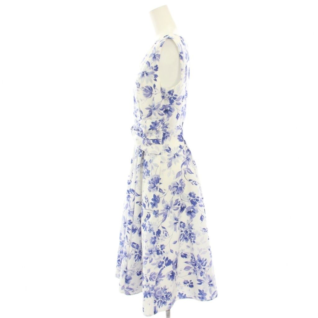 トッカ TOCCA 22 SS ドレス ワンピース ひざ丈 ノースリーブ 花柄 プリント 2 白 ホワイト 青 ブルー HN