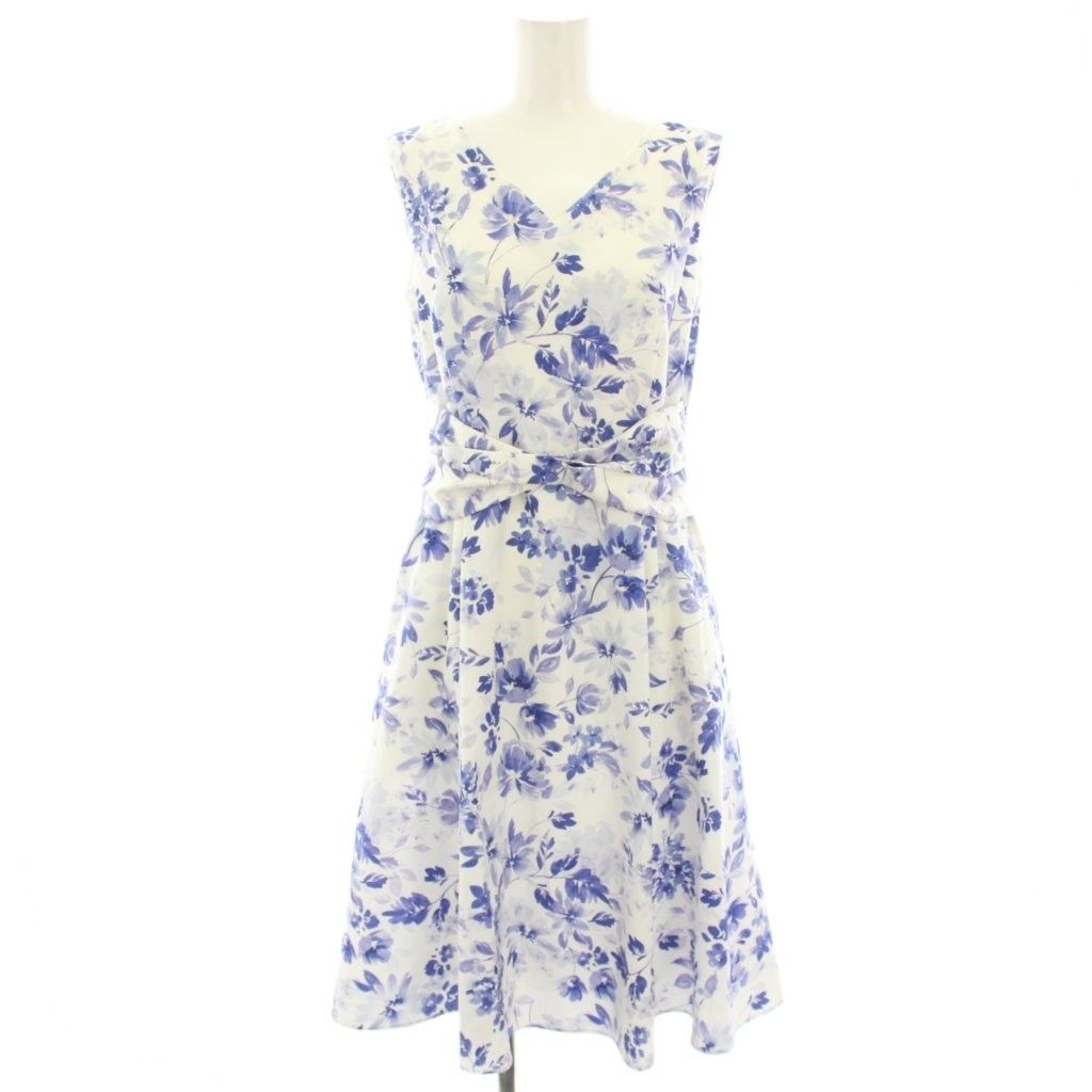 トッカ TOCCA 22SS FLORIOGRAPHYドレス ワンピース ひざ丈 ノースリーブ 花柄 プリント 2 白 ホワイト 青 ブルー OPTONM0302 HN