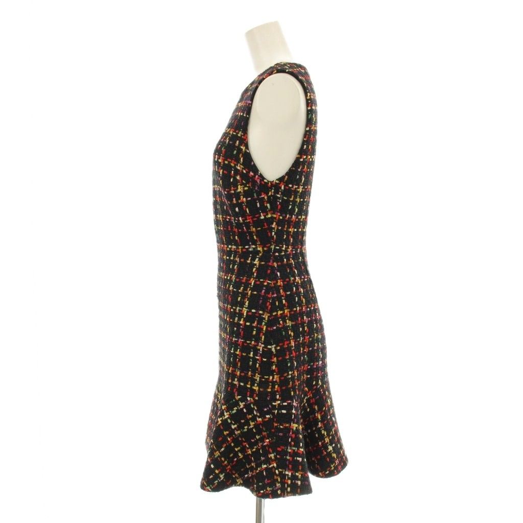 アリスオリビア alice olivia ソニー ツイード スリーブレス ラッフル ドレス ワンピース ひざ丈 ノースリーブ ウール混 0 黒 ブラック マルチ 65203-1-10021 KU