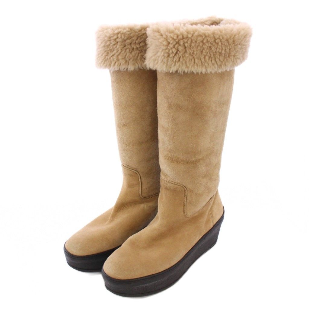 トッズ TOD S ムートンブーツ ロング 厚底 スエード ベージュ BB