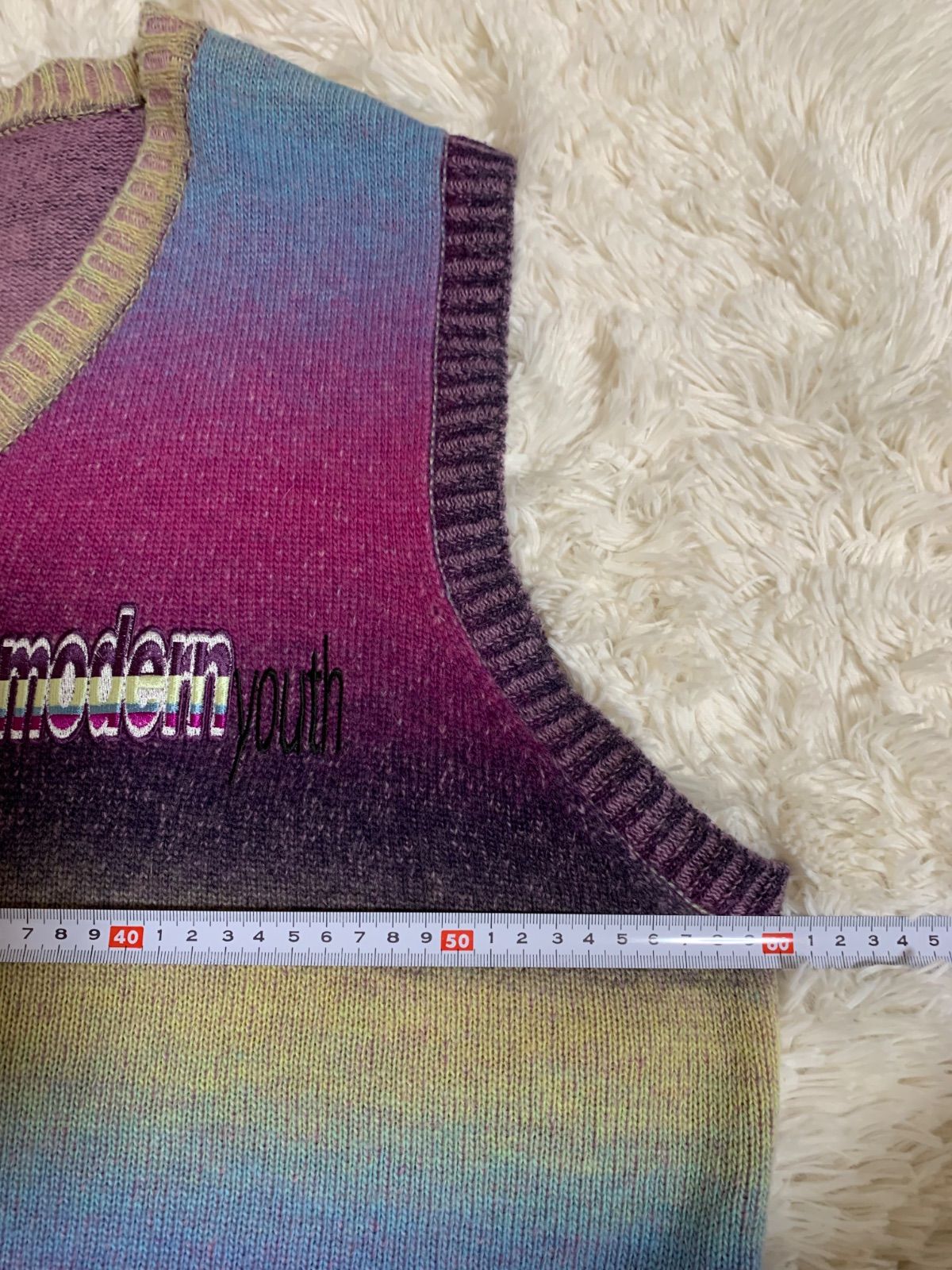 TTT_MSW 22AW Kasuri Knit Vest purple カスリ ニット ベスト ティー 