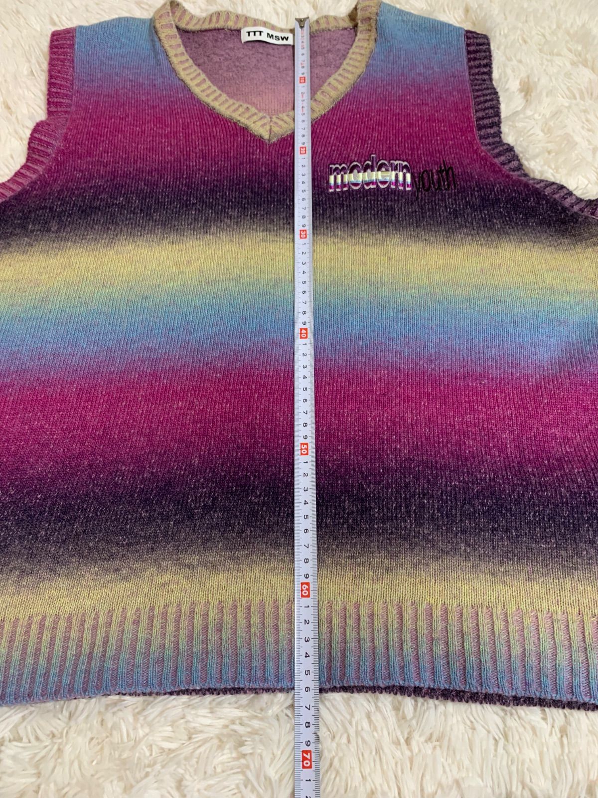 TTT_MSW 22AW Kasuri Knit Vest purple カスリ ニット ベスト ティー 