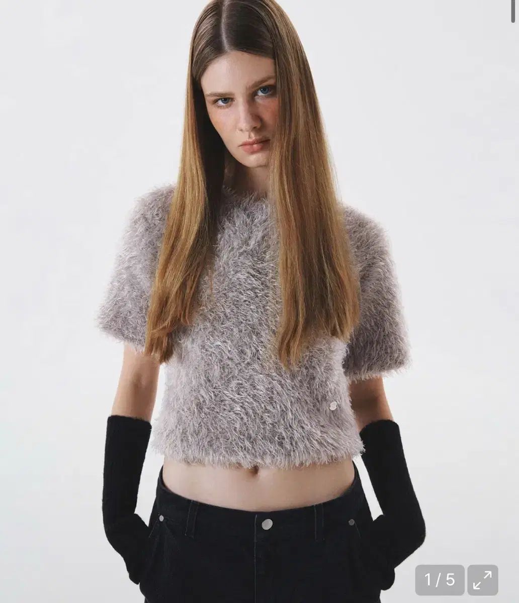 カレント ヘアリー ショートスリーブ ニット ライトベージュ