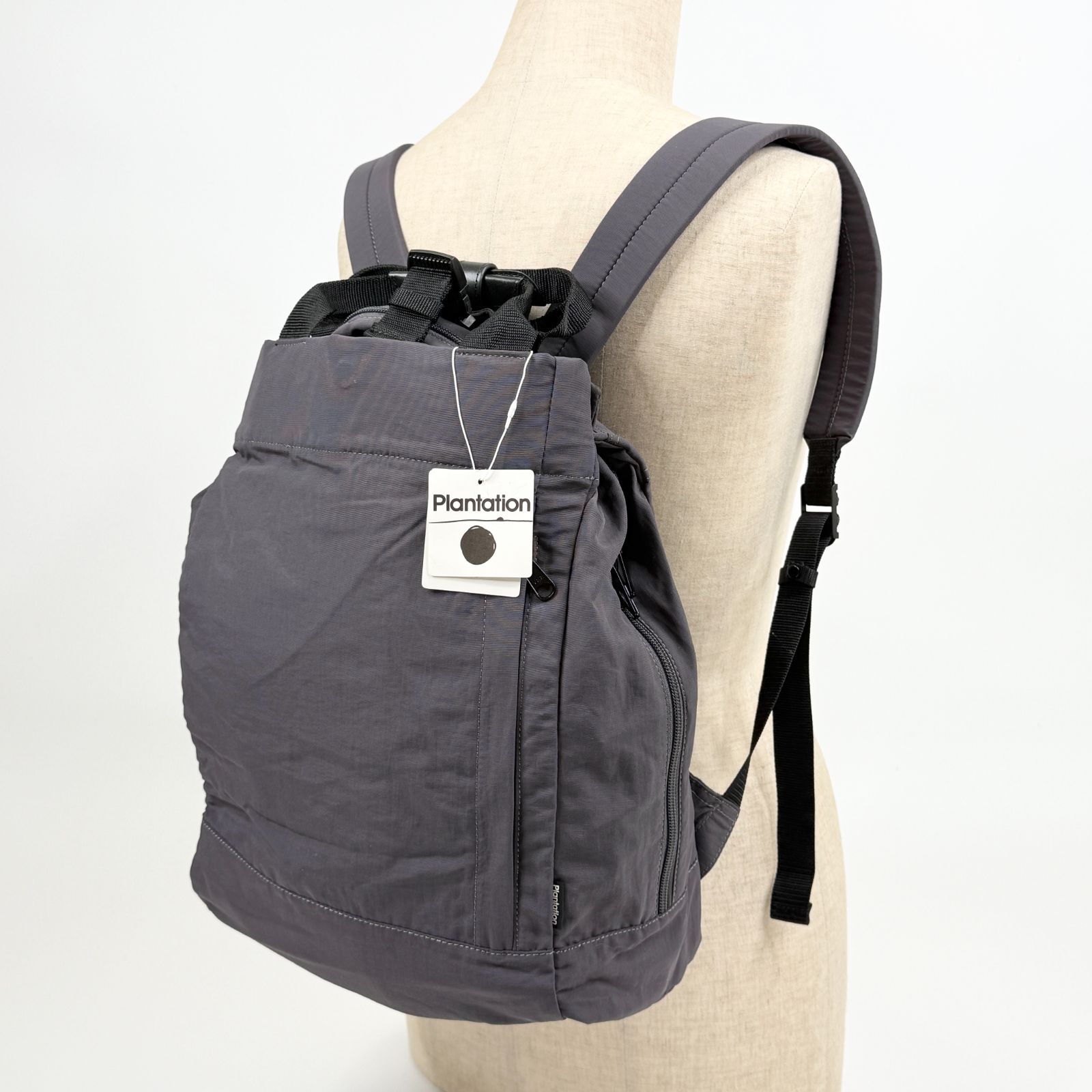 plantation side fastener bags プランテーション エイネット ナイロン リュックサック 定価1.5万円 グレー