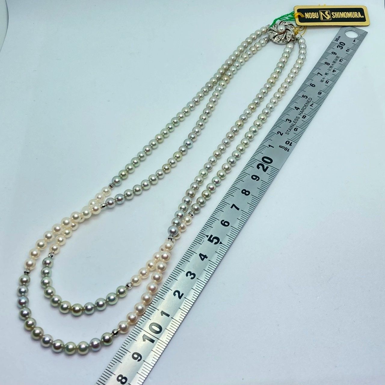 本真珠 2連ネックレス 留め具SV フック式 ケース付き 全長約135cm 本真珠 2連ネックレス 留め具SV フック式 ケース付き 全長約135cm 花