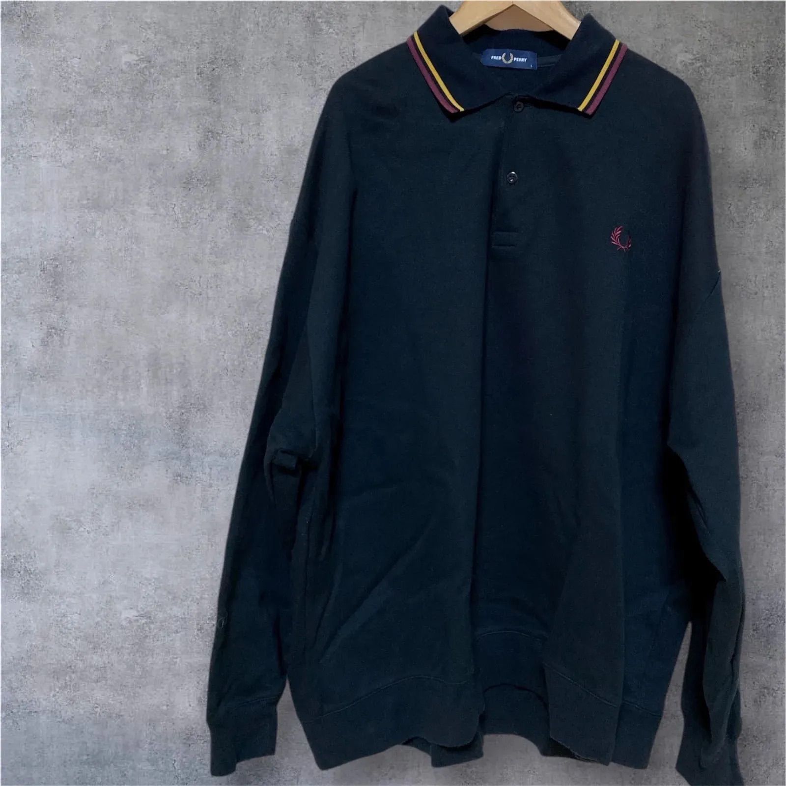 FRED PERRY BEAMS Logo Embroidery L S Polo Navy フレッドペリー ビームス 別注 長袖 ポロシャツ ロゴ刺繍 L FZ1895 Fred Perry