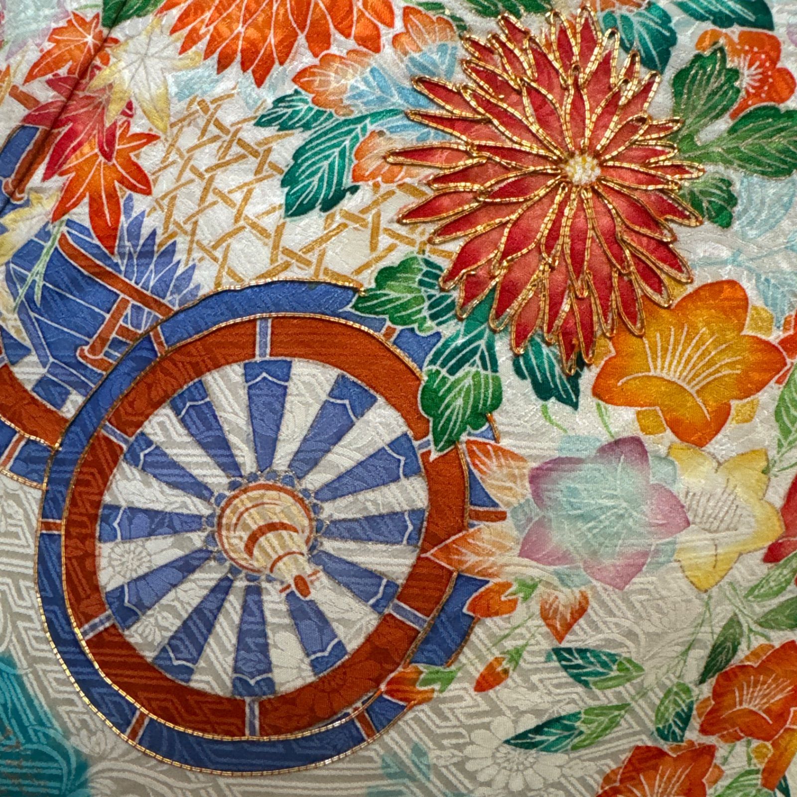 正絹・振袖フルセット・鹿の子絞り・金駒刺繍・花車・菊・FS409 - メルカリ