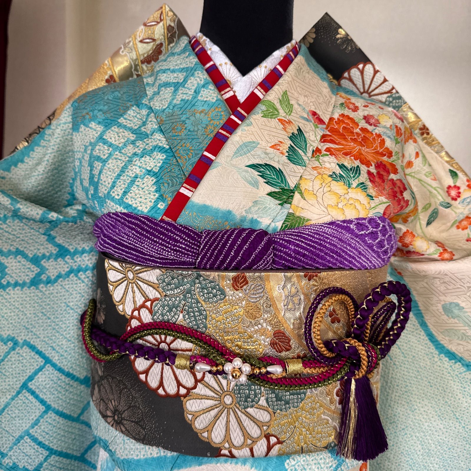 正絹・振袖フルセット・鹿の子絞り・金駒刺繍・花車・菊・FS409 - メルカリ