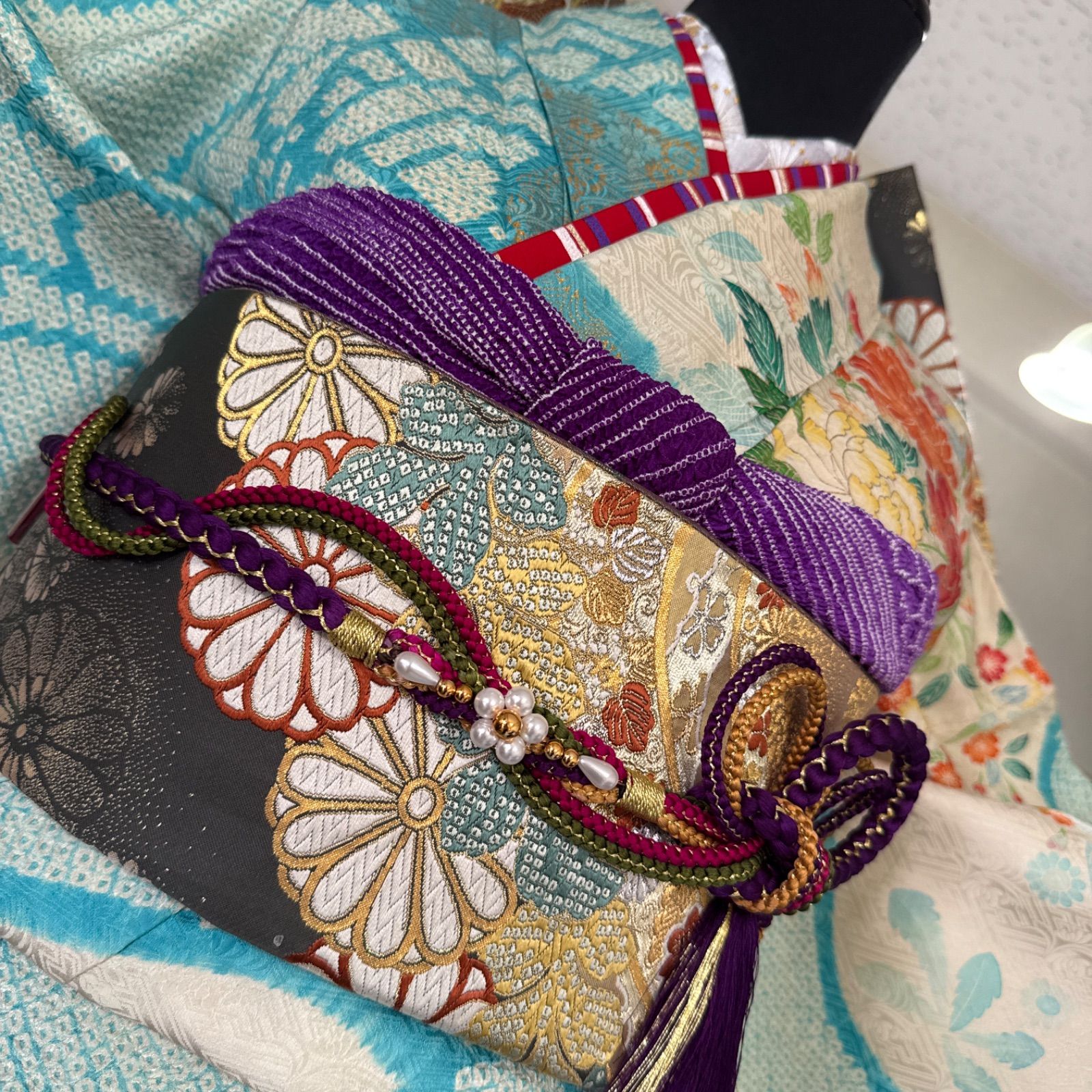 正絹・振袖フルセット・鹿の子絞り・金駒刺繍・花車・菊・FS409 - メルカリ