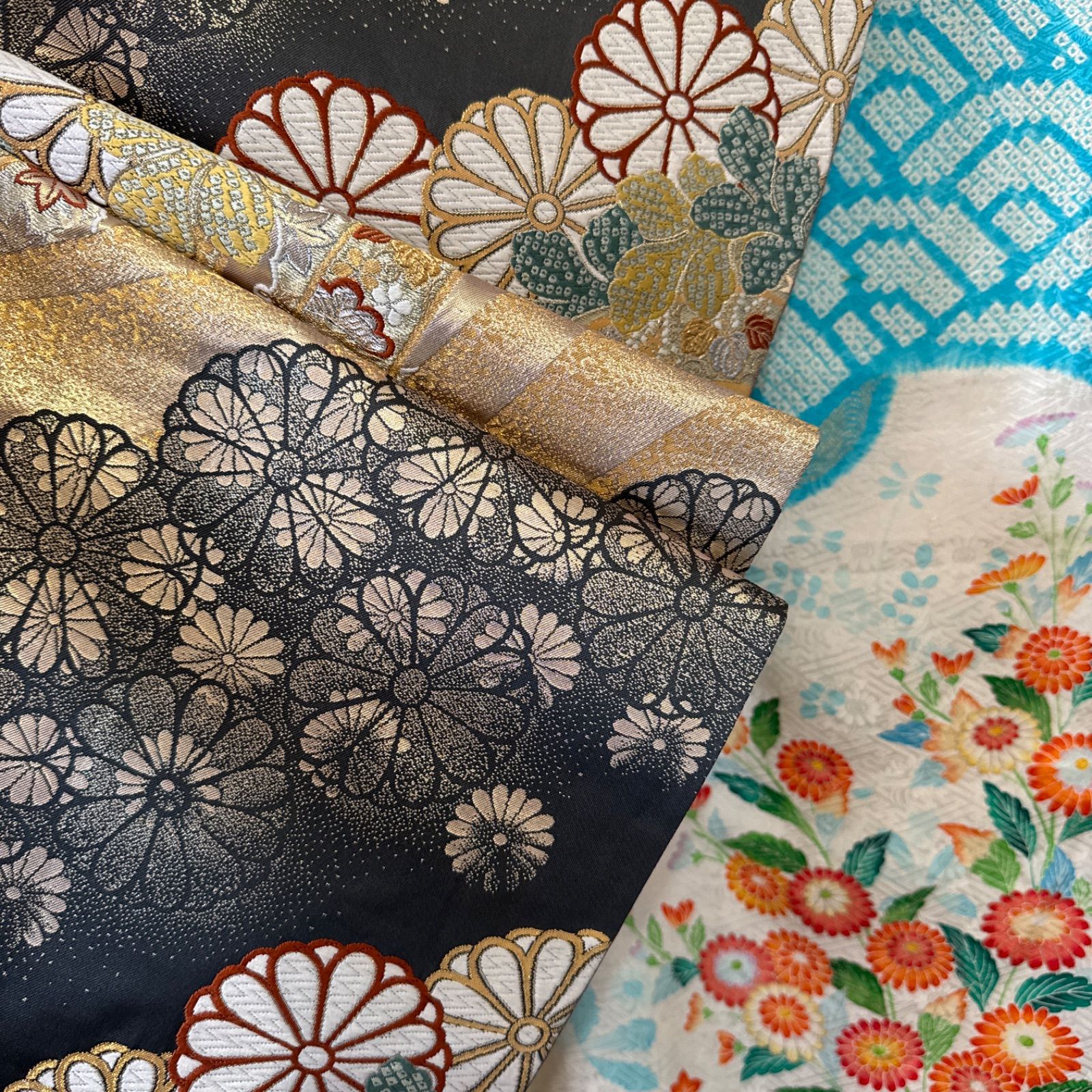 正絹・振袖フルセット・鹿の子絞り・金駒刺繍・花車・菊・FS409 - メルカリ