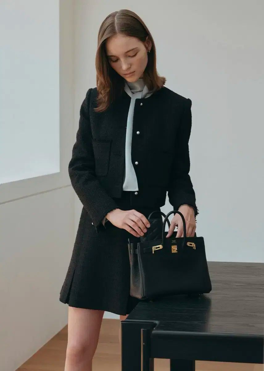 トワブ ツイードセットアップ ジャケット スカート ブラック セット