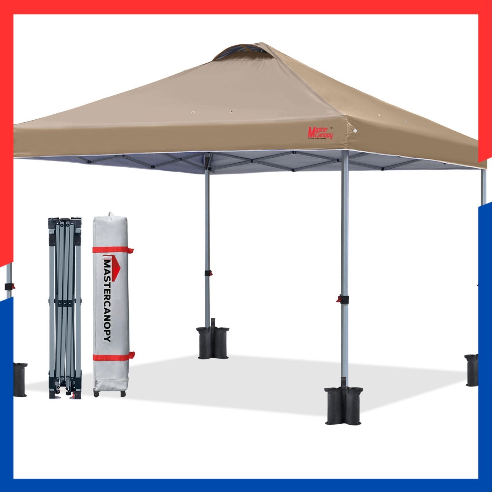 UVカット 耐水 サンシェード 風抜けベンチレーション 日除け 商用 スチールフレーム アウトドア用 キャスターバッグ 三段階調節 ペグ 2M 2.5M 3M ロープ マスターキャノピー MASTERCANOPY ワンタッチタープテント ウェイトバ