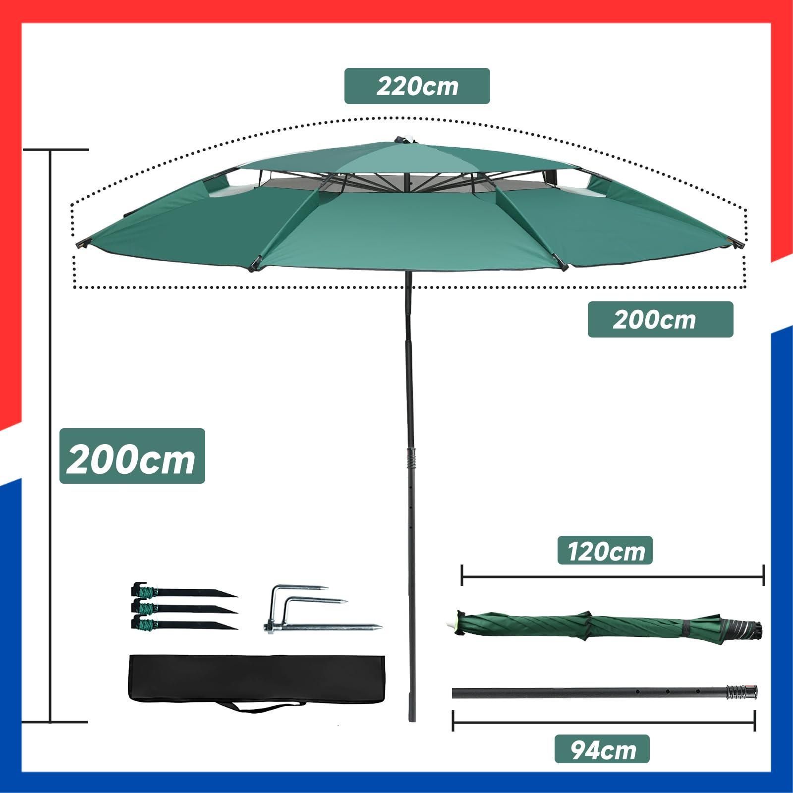商品 2.2m 風に強い 日除け UVカット ビーチパラソル 暑さ対策 高さ調節 釣り傘 角度調整 チルト機能 防水 撥水 大型 持ち運び 軽量 アウトドア用パラソル パラソル フィッシングパラソル 収納バッグ付き