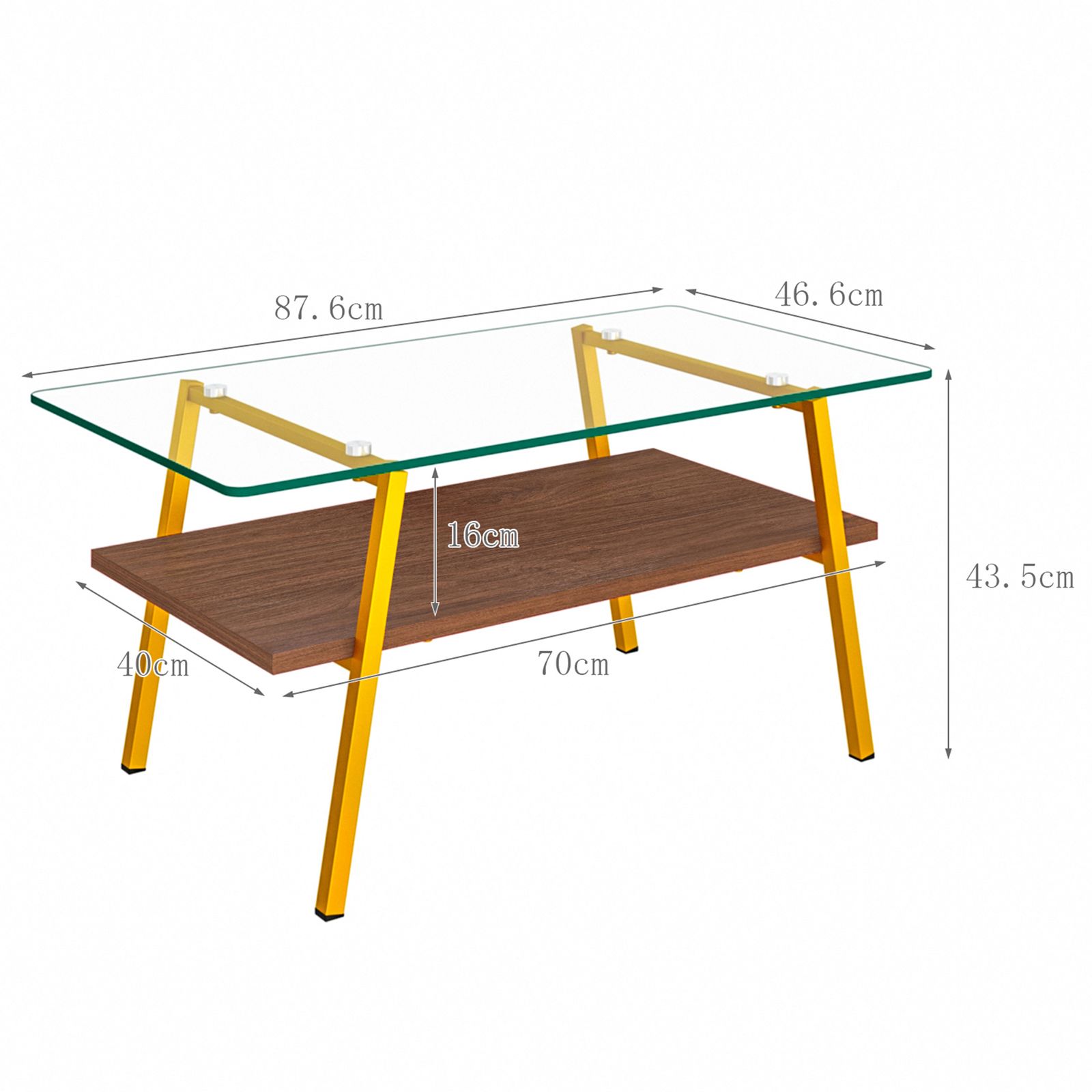 モダン長方形コーヒーテーブル 強化ガラス天板 + MDF収納棚 リビング用
