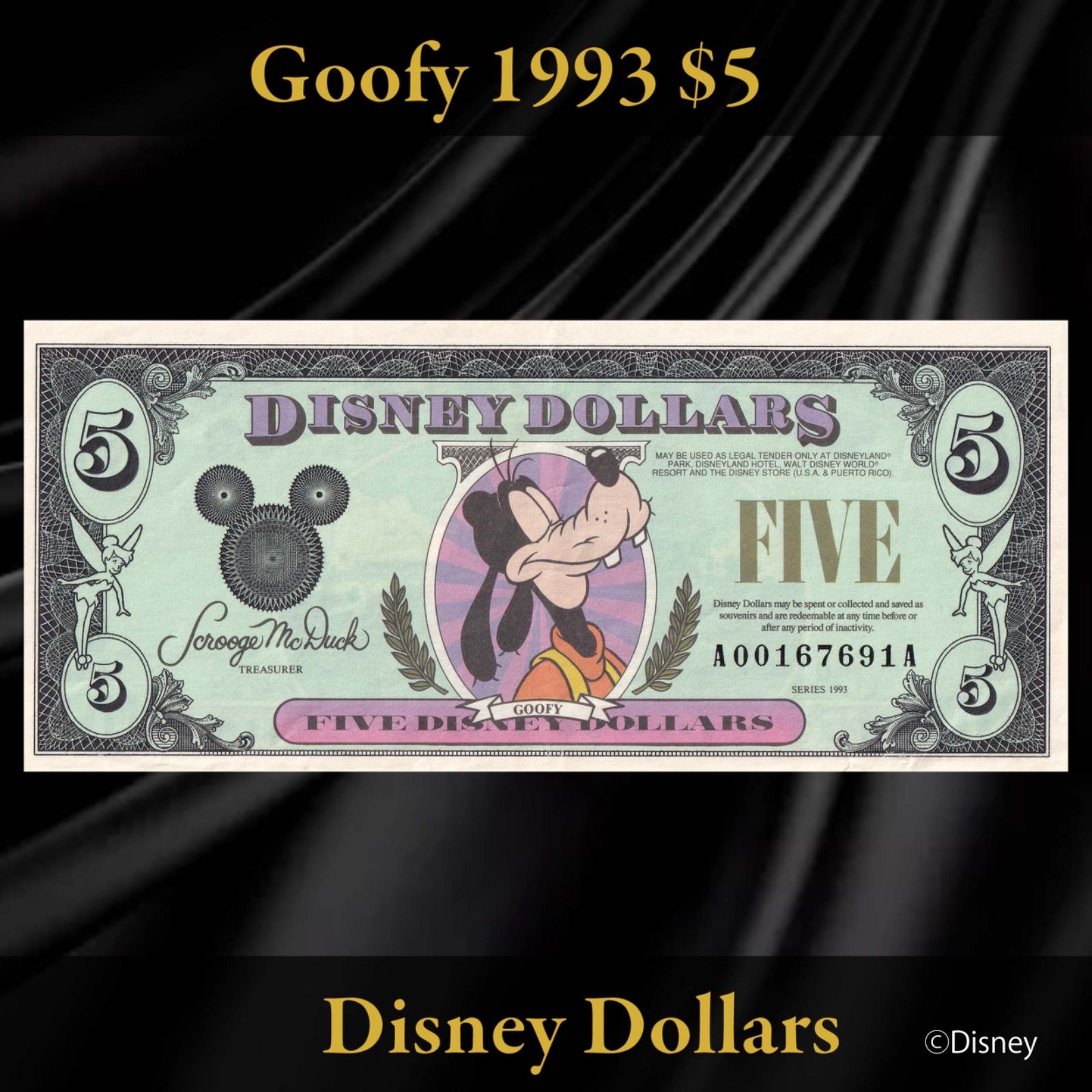 ディズニーダラー 1993年 5ドル グーフィー／シリーズA - メルカリ