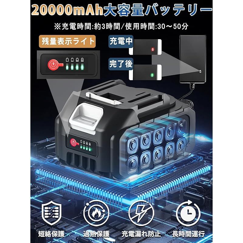 高圧洗浄機 コードレス 充電式 家庭用 洗車 20000 mAh大容量バッテリー マキタ互換 LED残量表示 バッテリー 自吸式 噴射距離10 M 6 in 1ノズル フォームガン付き コンパクト 洗車機 高圧洗浄器 軽量 ポータブル 水圧 ハンディ エアコン