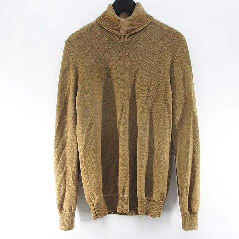 ヘルムートラング HELMUT LANG 長袖 ニット セーター S 茶系 キャメル 無地 タートルネック リブ イタリア製 キャメルヘアー