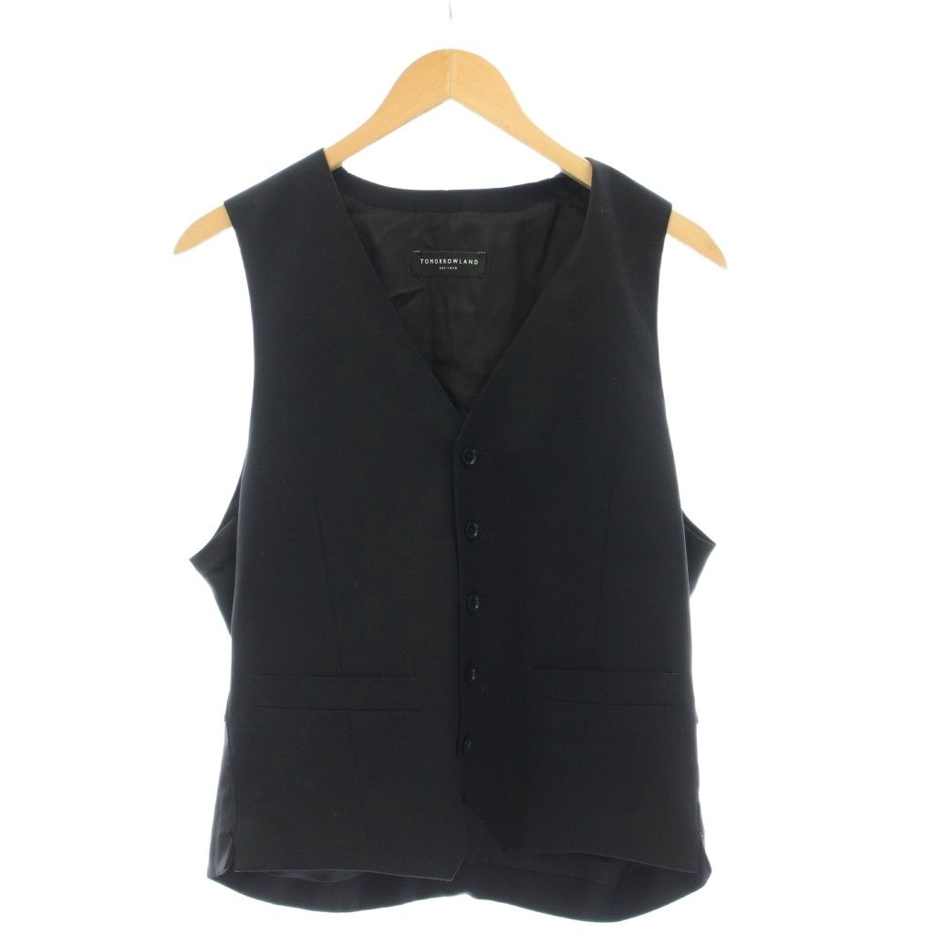 芸術 トゥモローランド TOMORROWLAND 3点セット シングルスーツ テーラードジャケット 総裏地 ベスト Vネック テーパードパンツ ジップフライ ウール 48 黒 ブラック BB 新世代の