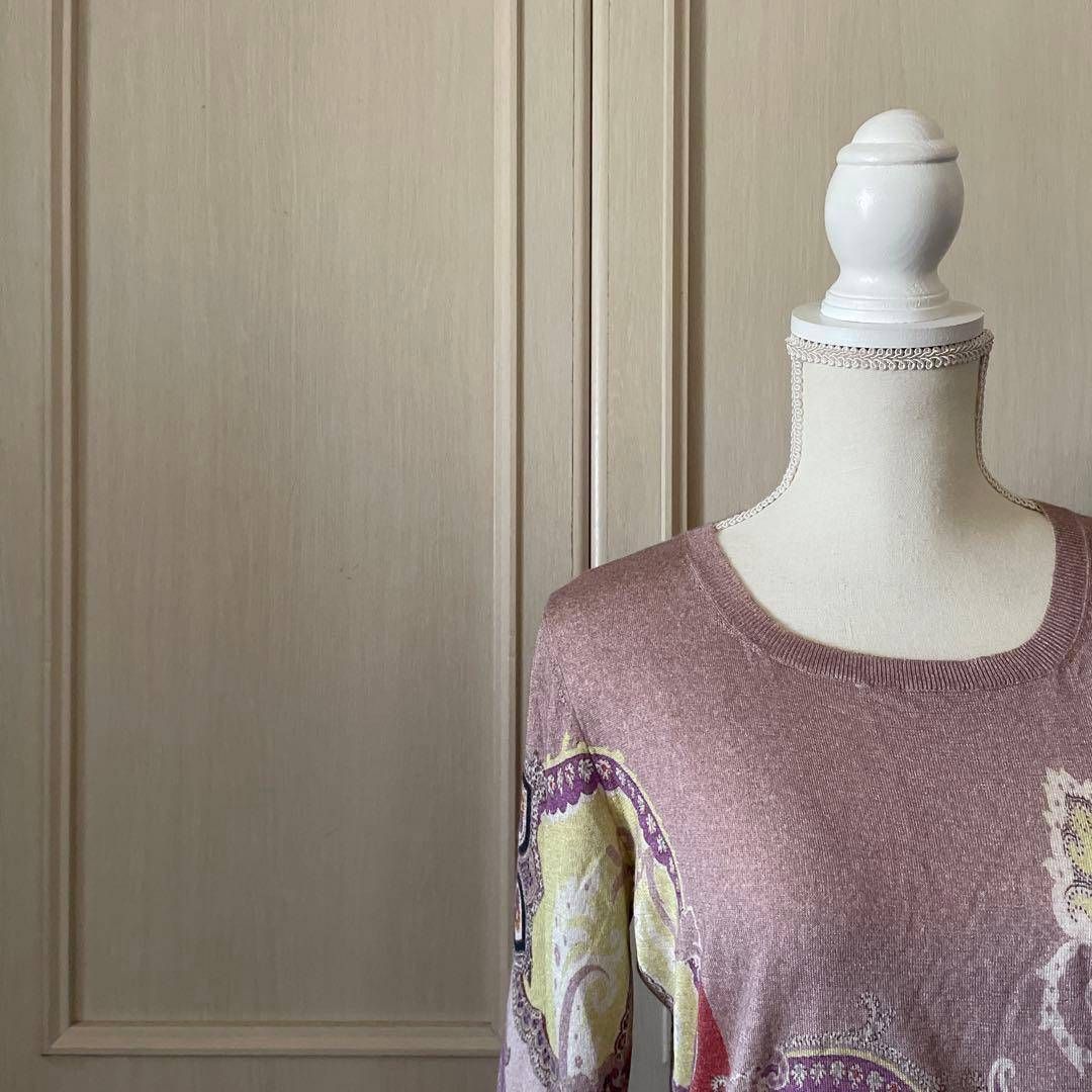 ETRO エトロ シルク混 ニット カットソー ペイズリー 花柄 サマーニット 9 エトロ ETRO 花柄 ペイズリー ニット シルク カシミヤ カシミア