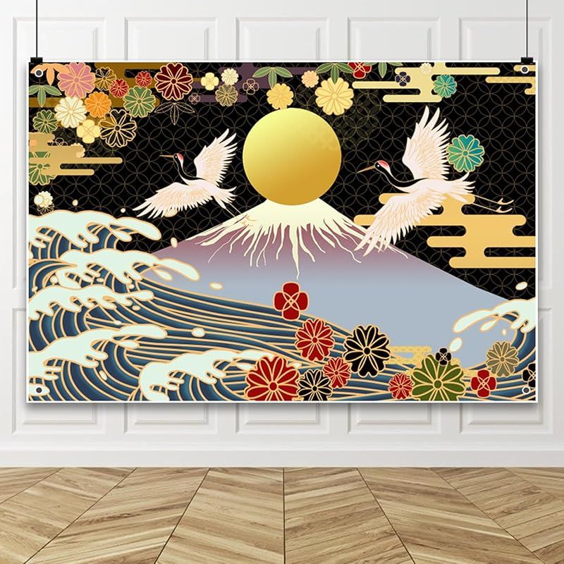 新品】 Qinunipoto 正月 背景 1.5x1m 和風 和柄 新年 撮影布 富士山 鶴