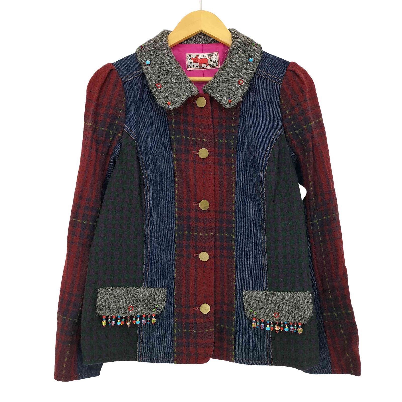 アルベロベロ OLLEBOREBLA オレボレブラ デニム 異素材 配色切替 ビジュー装飾 カーブデザインジャケット レディース 表記無