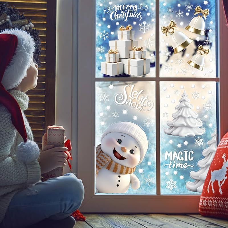 クリスマスステッカー 窓 ホワイト 静電気 剥せる 28×21cm ×8枚