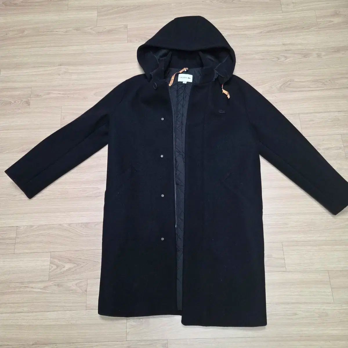 LACOSTE フード取り外し キルティング ウールコート