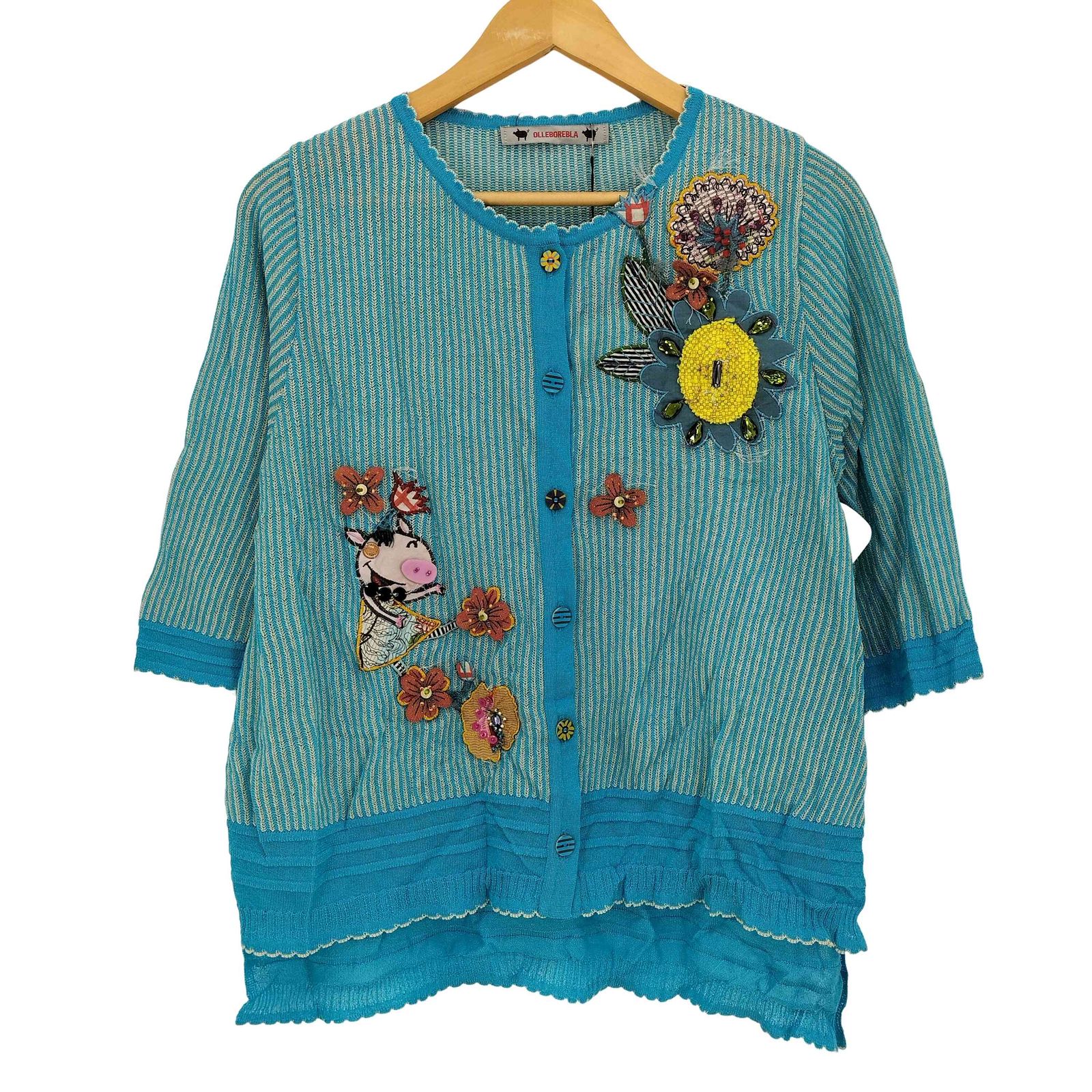 アルベロベロ七分袖ニットカーデガン アルベロベロ 刺繍カーディガン