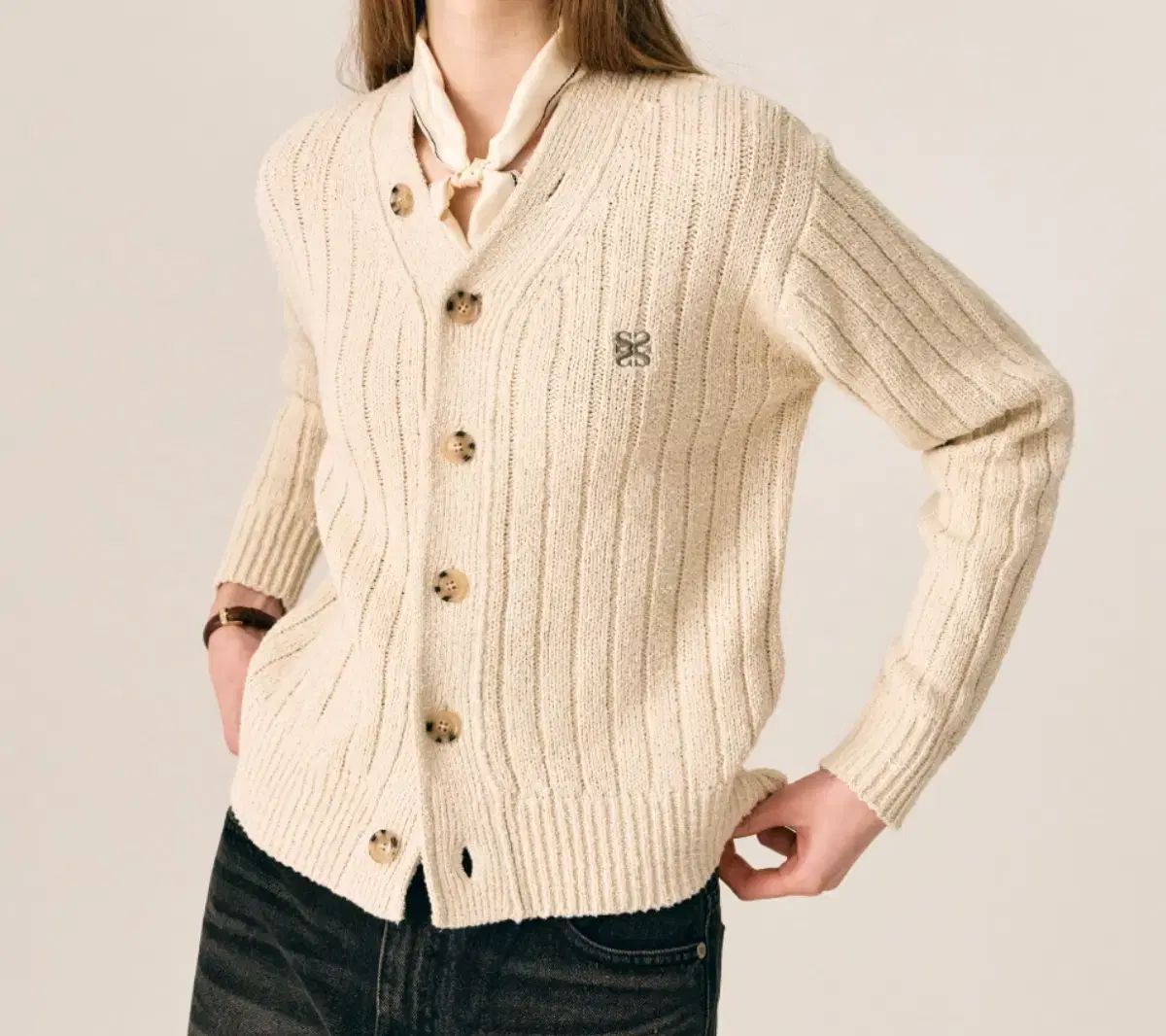 セター パーロー オーバーサイズ ブークレ カーディガン ルーセント アイボリー ws