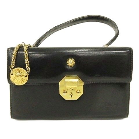 ジャンニヴェルサーチ ヴェルサーチェ GIANNI VERSACE ヴィンテージ バニティバッグ レザー サンバースト ハンドバッグ 黒 ブラック AA