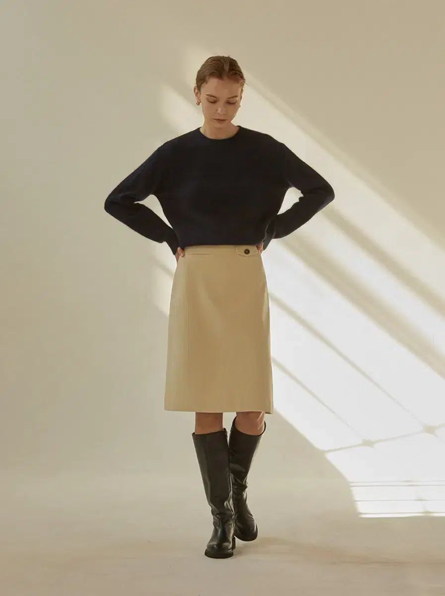 マンゴーマニープリーズ 麻 コーデュロイスカート クリーム