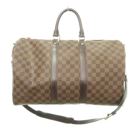 ルイヴィトン LOUIS VUITTON N41428 キーポルバンドリエール45 ダミエ エベヌ ボストンバッグ PVCキャンバス カデナ付 2WAY 茶 ブラウン AA