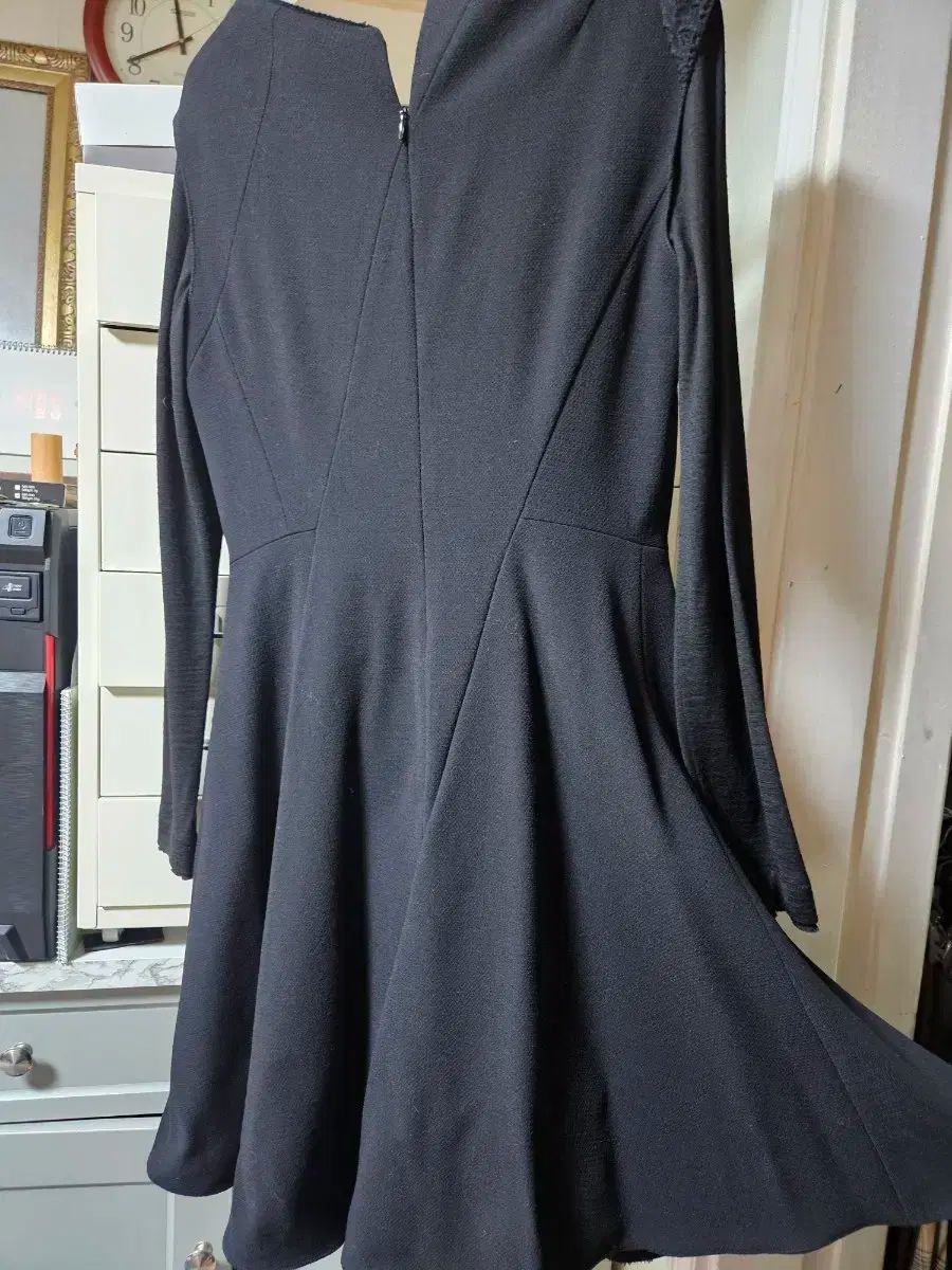  マイン ブラック レース ONE PIECE 長袖 七分袖 ひざ丈ワンピース