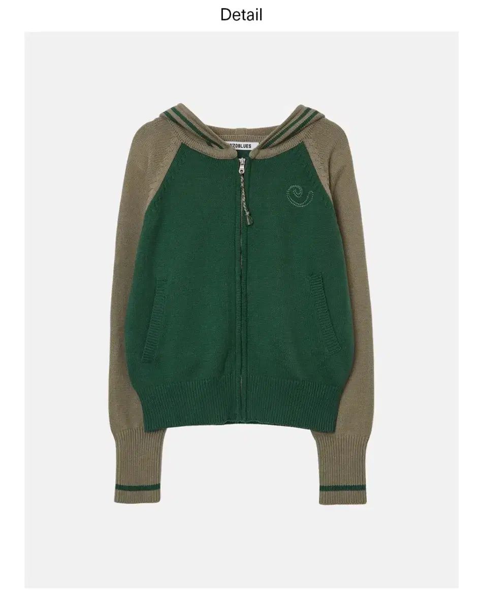 ENZO BLUES エンゾーブルース ラグラン ニット ジップアップ フーディー カーキ