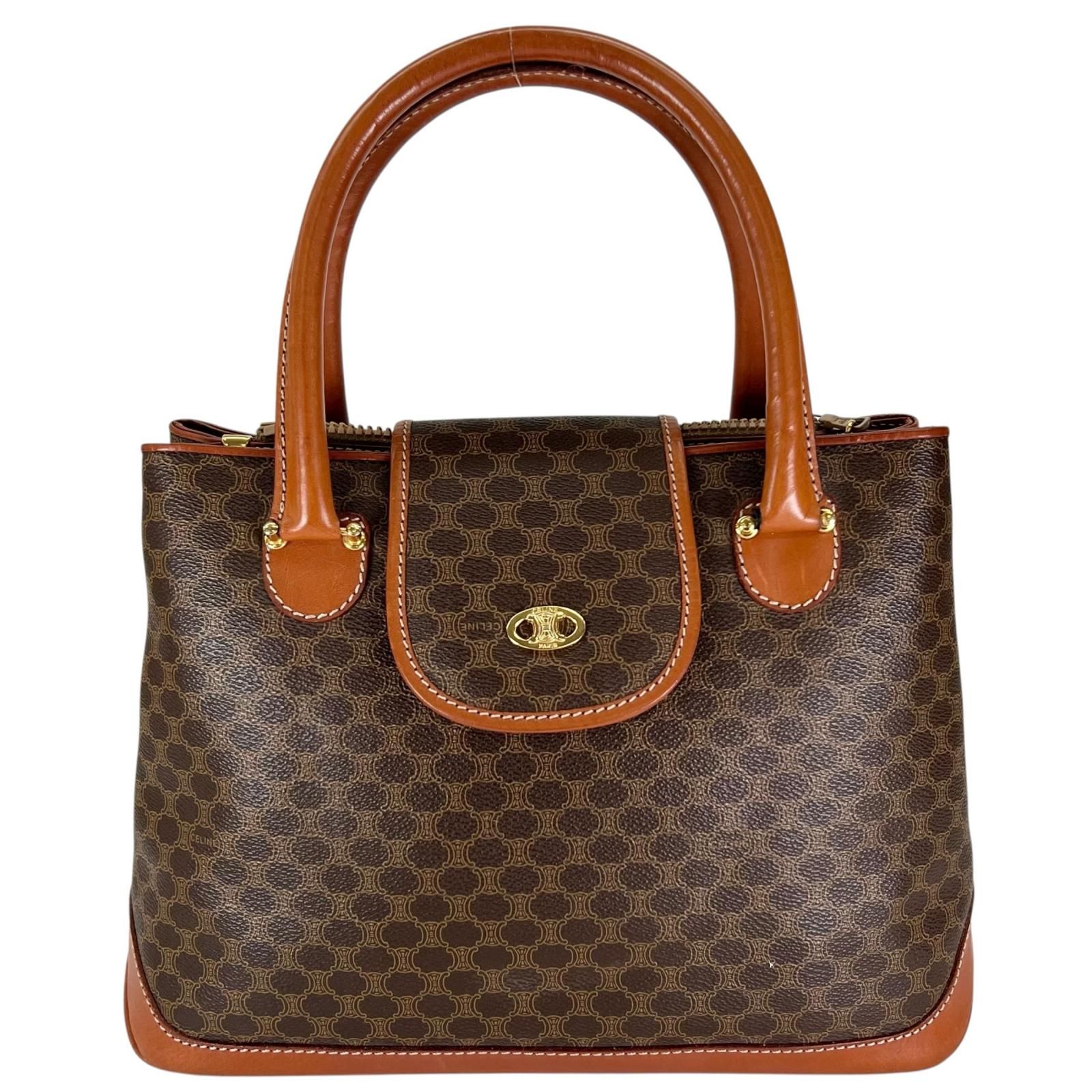 CELINE セリーヌ マカダム トートバッグ レザー ブラウン レディース